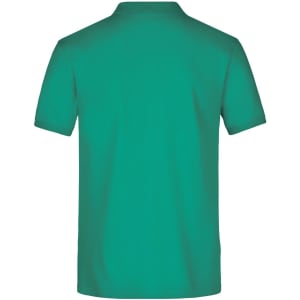 A green Men's Pima polo shirt featuring a classic design and a logo on the back.
