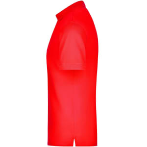 A red men's polo shirt featuring a classic collar and short sleeves. The shirt has a logo on the chest.