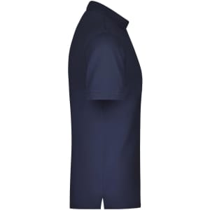 A navy blue men's polo shirt with a classic collar and short sleeves, featuring a small logo.