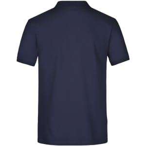 A navy blue men's polo shirt with a classic collar and short sleeves, featuring a small logo.