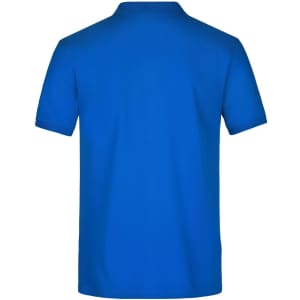 A blue men's polo shirt with a classic design, featuring a collar and short sleeves. It has a logo on the side.