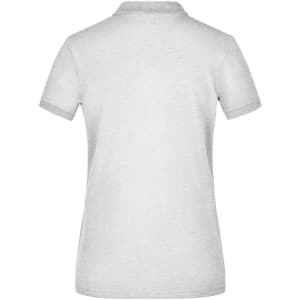 A light grey ladies' polo pique shirt featuring a classic polo collar and a logo on the back.