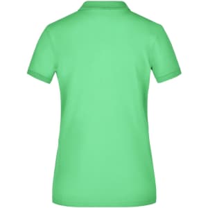 A ladies' polo shirt in bright green with a classic pique fabric and a collar, featuring a logo.