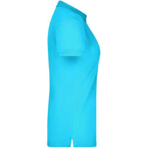 A ladies' elastic polo pique shirt in a vibrant light blue colour, featuring a collar and a side slit design.
