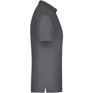 A grey men's elastic polo pique shirt featuring a classic polo collar and short sleeves, with a logo included.