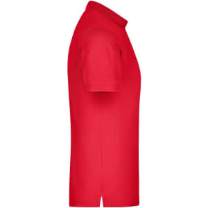 A red men's polo shirt with a pique texture, featuring a collar and short sleeves. It has a logo on the front.