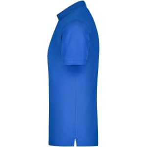 A blue men's elastic polo shirt with a classic design, featuring short sleeves and a collar.