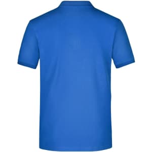 A blue men's elastic polo shirt with a plain design, featuring a collar and short sleeves.