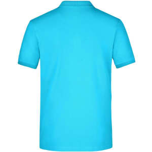 A turquoise men's polo shirt with a classic pique texture and a brand logo on the back.