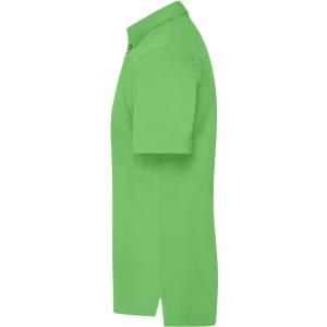 A green men's traditional polo shirt featuring a collar and short sleeves, with a logo on the front.
