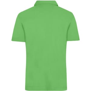 A green men's traditional polo shirt featuring a collar and a logo. The back view displays a smooth, sleek design.