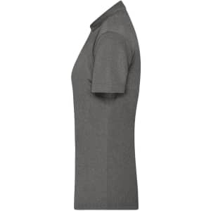 A grey ladies active polo shirt featuring a classic polo collar and short sleeves, with a logo displayed.