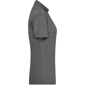 A grey ladies active polo shirt in a lightweight fabric, featuring a collar and short sleeves. It includes a logo.