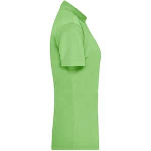 A green ladies' polo shirt with a classic collar and a fitted silhouette, featuring a branding logo.