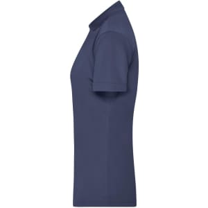 A navy blue ladies active polo shirt with a classic design and short sleeves, featuring a logo on the chest.