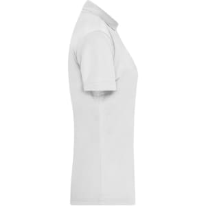 A ladies' active polo shirt in light grey, featuring a collar and short sleeves. It has a logo on the design.
