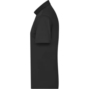 A black men's active polo shirt with a classic collar and short sleeves, featuring a logo.