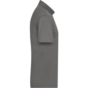A grey men's active polo shirt with short sleeves, featuring a collar and a logo.