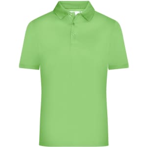 A green men's active polo shirt with a collar and three buttons, featuring a logo on the chest.
