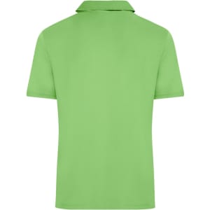 A green men's active polo shirt, featuring a collar and a plain back design, with a branding logo.