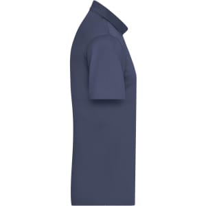 A navy blue men's active polo shirt with short sleeves and a sleek design. It features a logo on the chest.