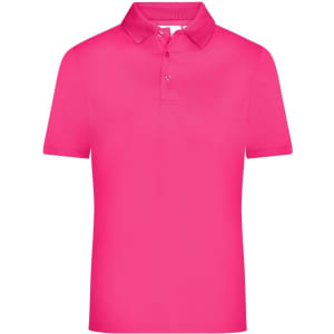 A pink men's active polo shirt featuring a classic collar and three-button placket. The shirt includes a logo.