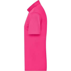 A pink men's active polo shirt featuring a classic design and a short sleeve style. Contains a logo.