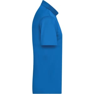 A blue men's active polo shirt featuring a collar and short sleeves, with a logo on it.