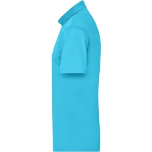 A blue men's active polo shirt with a classic collar and short sleeves. It features a logo on the upper left side.