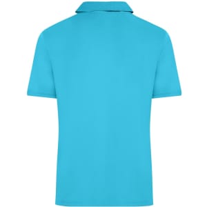 A men's active polo shirt in a bright blue colour, featuring a collar and short sleeves. It has a logo on the front.