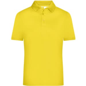 A bright yellow men's active polo shirt with a classic collar and three-button placket. It features a logo.