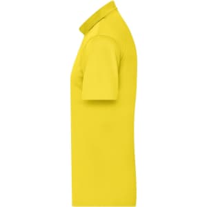 A yellow men's active polo shirt with a classic collar and short sleeves, featuring a logo.