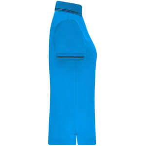 A bright blue ladies' functional polo shirt with a structured collar and shoulder design. Features branding on the chest.