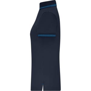 A ladies' navy functional polo shirt featuring a collar and contrasting trim, designed with a fitted silhouette.