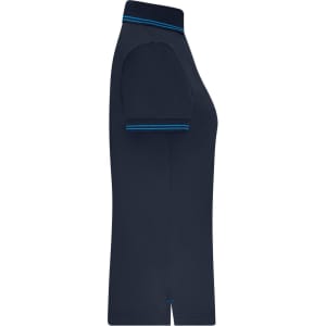 A navy blue ladies' functional polo shirt featuring a collar and short sleeves with a contrasting trim.