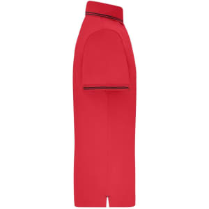A red men's functional polo shirt with a collar and short sleeves, featuring a subtle logo detail.