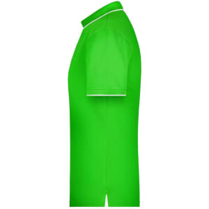 A vibrant green men's polo shirt with a classic collar and white detailing. Features a logo on the front.
