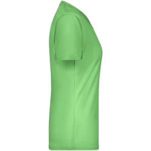 A green ladies' T-shirt with a fitted design. The shirt features short sleeves and a branding logo.