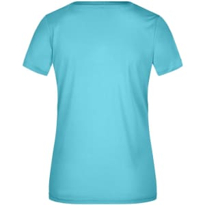 A turquoise short-sleeved active t-shirt with a smooth fabric texture and a simple design. It features a logo.