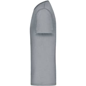 A grey men's t-shirt featuring short sleeves and a simple design, with a logo on the fabric.