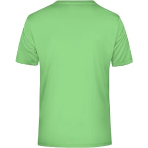 A green men's T-shirt displayed from the back, featuring a logo. Short-sleeved and made from activewear fabric.