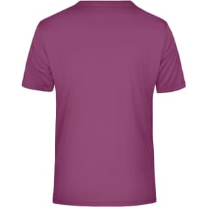 A mens active t-shirt in a vibrant purple hue, featuring a logo on the back.