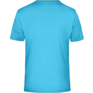 A light blue men's t-shirt with a smooth fabric texture and a simple design. It features a branding logo.