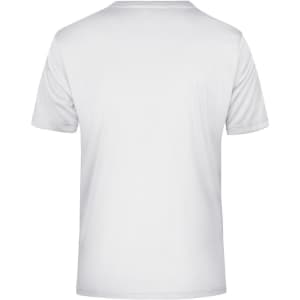 A white men's active T-shirt with a plain back design and a small logo on the label.