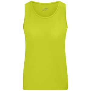 A ladies active tank top in vibrant lime green with a simple design and a logo.