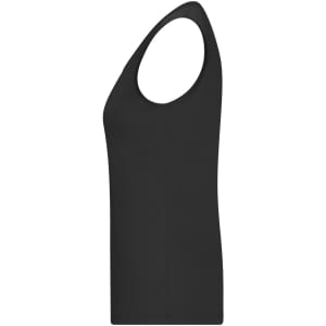 A black ladies active tank top with a fitted silhouette, featuring a sleek design and no visible logos.