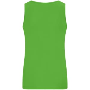 A vibrant green ladies active tank top featuring a sleeveless design and a back view. It has a logo.