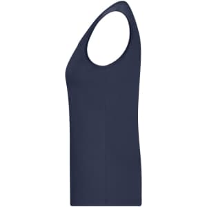 A navy blue ladies active tank top with a fitted design, featuring a round neckline and sleeveless cut.