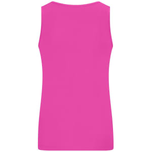 A vibrant pink ladies' active tank top, featuring a simple design and a smooth finish. It has a logo on the back.