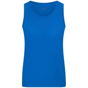 A blue ladies active tank top with a classic sleeveless design, featuring a logo on the front.